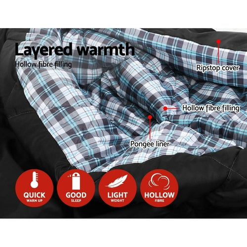 Weisshorn Sleeping Bag Double Pillow Thermal Camping Hiking Tent Grey