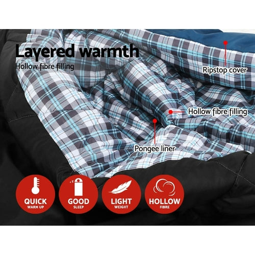 Weisshorn Sleeping Bag Double Pillow Thermal Camping Hiking Tent Blue