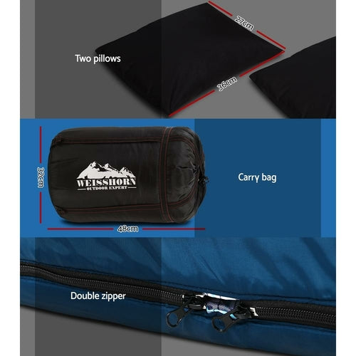 Weisshorn Sleeping Bag Double Pillow Thermal Camping Hiking Tent Blue